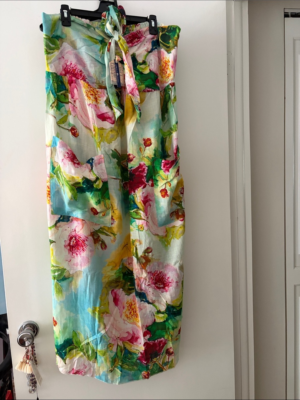 April Cornell Watercolor Peony Sundress Maxi Aqua, Pink, Green. Great Vaca Dress